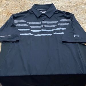 Under Armour Men's Polo Shirt in Black with Gray Stripes